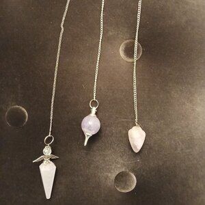 3 pendulums crystal quartz rose clear